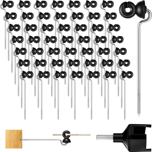 50 Pcs Black Electric Fence Wire Screw-in Insulator and 1 Insulator Socket Tool Labor-Saving Fence Ring Post Wood Post for Tape Rope Electric Wire Animal Agricultural Garden$$Garden & Patio