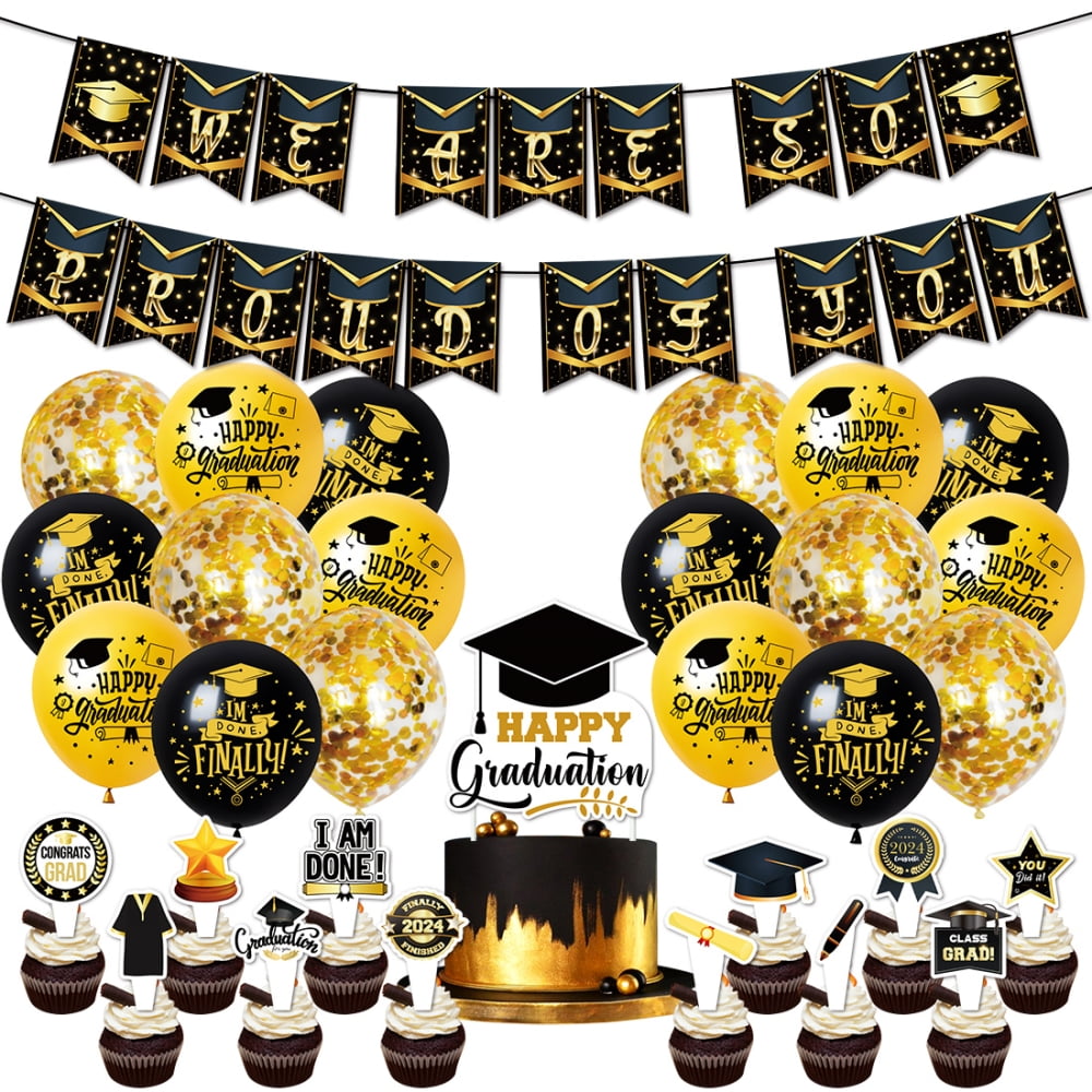 50 Pcs Black and Gold Graduation Decorations, 2024 Graduation Party ...