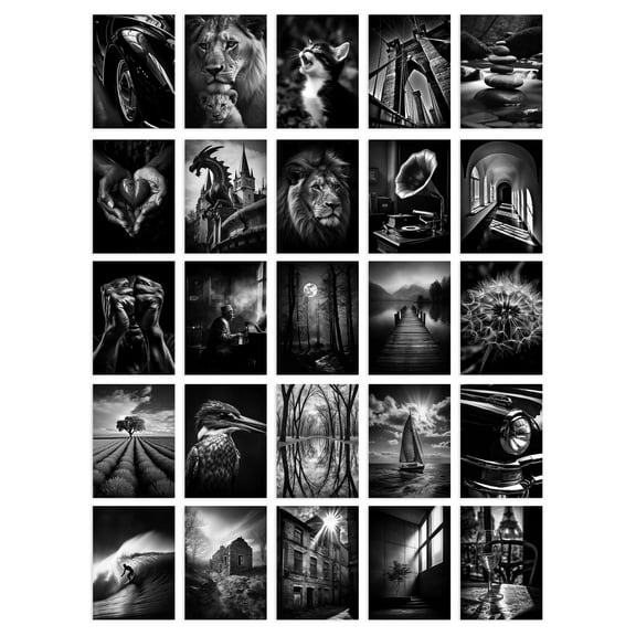 50 Pcs Black White Photography Aesthetic Collage Kit Wall Art Prints A6 Set Pack 15x10 cm (6x4") Wall Home Student Boy Girl Teen Room