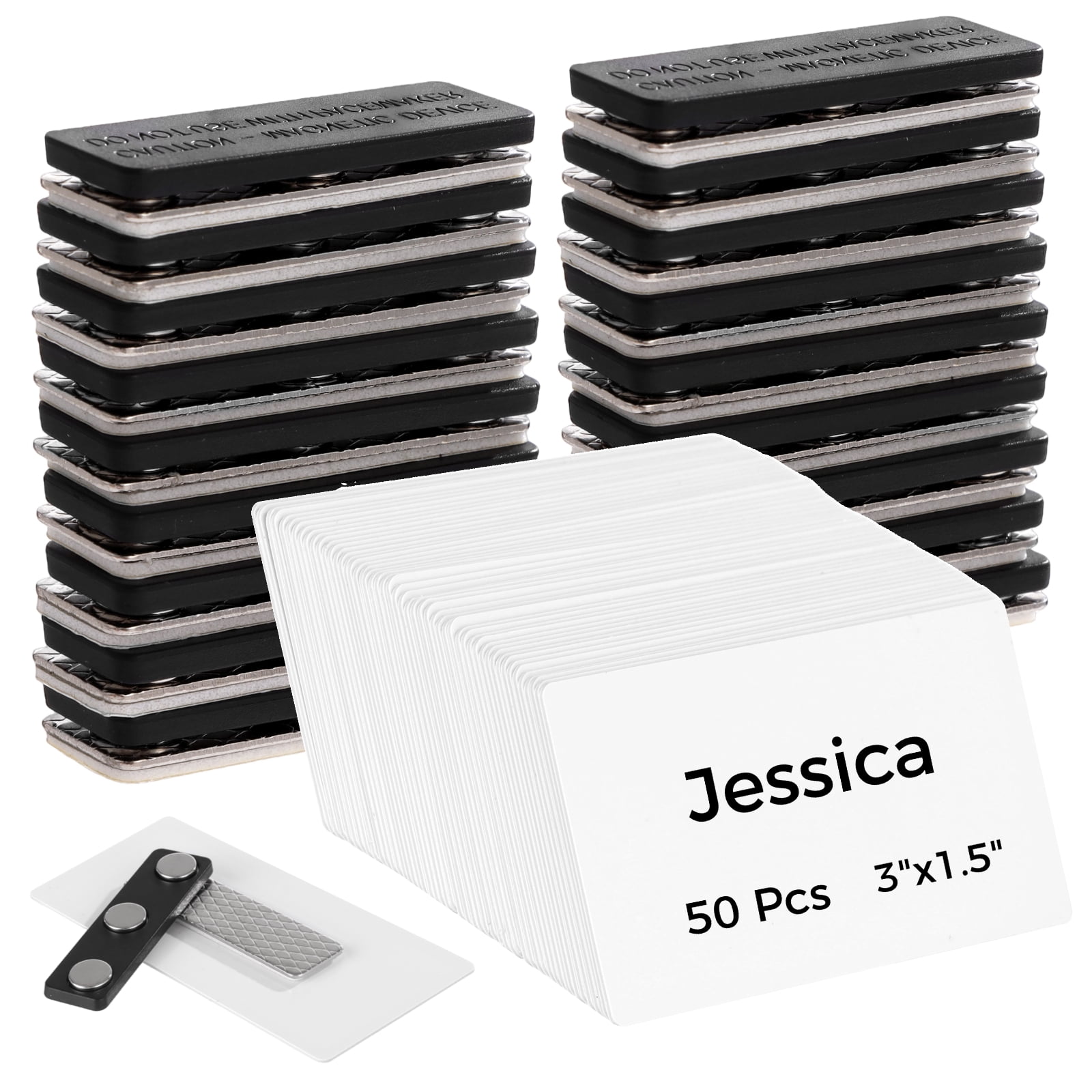 50 Pcs Blank Name Tags, 1.5 x 3" Writable Name Label Holders with Strong Adsorbent Backing, Reusable DIY Plastic Badges for Teachers, Nurses, Office Staff