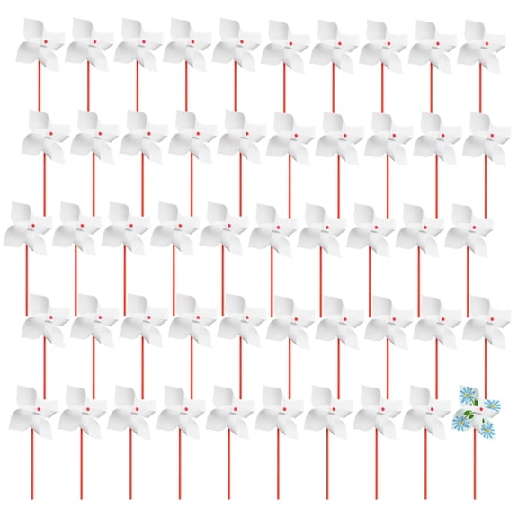 50 Pcs Blank Pinwheel Craft Kit, DIY Outdoor Art Set, White Four-Leaf Design, Creative Activity, 8.311"