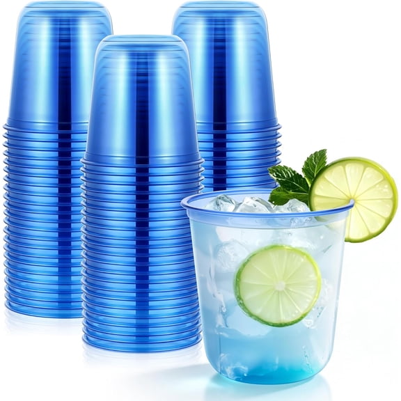 50 Pcs Blue Plastic Cups, 12oz Disposable Stemless Wine Glasses for Cocktail Clear Wine Cups Cocktail Glasses Blue Party Cup for Wedding Birthday Meeting Christmas Party
