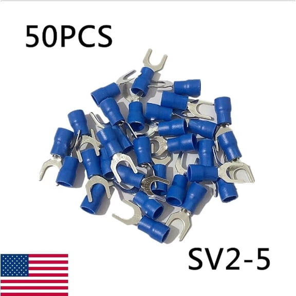50 Pcs Blue SV2-5 Pre Insulated Fork Type Terminals Connectors 16-14AWG