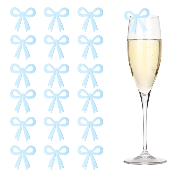 50 Pcs Bow Drink Tags, Acrylic Wine Glass Charms Reusable Drink Markers, Blue