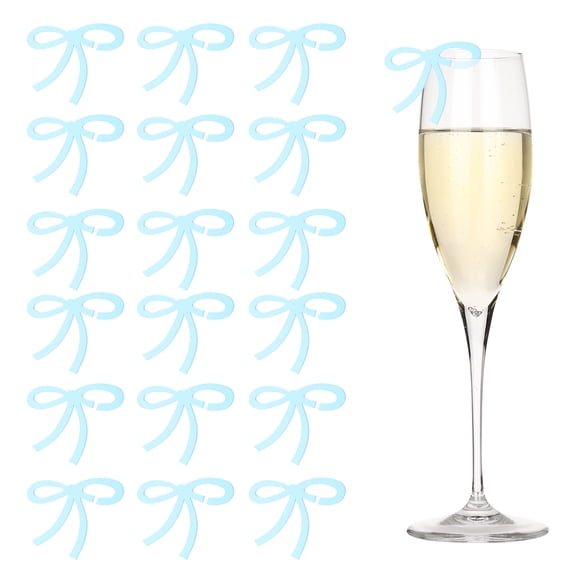 50 Pcs Bows Drink Tags, Acrylic Wine Glass Charms Reusable Drink Markers, Blue