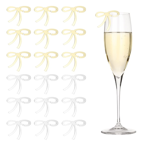 50 Pcs Bows Drink Tags, Acrylic Wine Glass Charms Reusable Drink Markers, Mirror Gold, Mirror Silver
