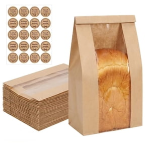 50 Pcs Bread Bags for Homemade Bread, Sourdough Paper With Window, 50% Thicker 13.7x8.2x3.7in A Large Bakery Bags Used for Storage Cookies & Snacks, 50 Cute Sealing Stickers With Ties