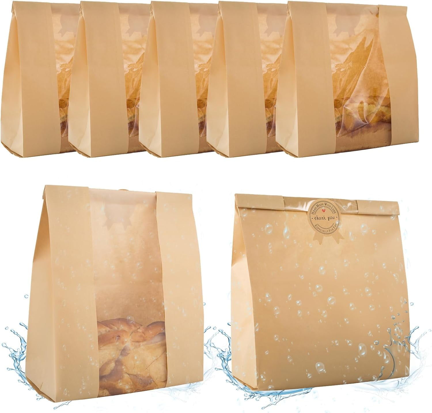 ZHQ 100 Pcs Bread Bags For Homemade Bread Sourdough Bread Bags Paper Kraft Window Bread Bags 14 X 8 3 X 3 5 Tin Strip 500 Pcs Seal Stickers Cookies Coffe - View #12