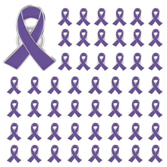 50 Pcs Cancer Awareness Ribbon Brooch Pin, Charity Event Lapel Pin for Decorations, Awareness Ribbon Pin for Women, Inspiring Accessory for Health Awareness (Purple)