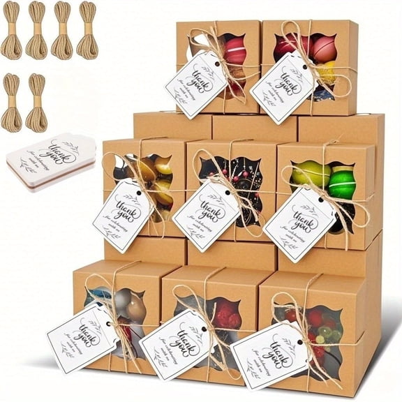 50 Pcs Brown Bakery Boxes with Window Individual Cupcake Boxes 4x4x2.5 Inches Cookie Boxes Kraft Paper Brown Gift Box for Pastries, Cookies, Pie, Donuts, Macaroon (Brown)