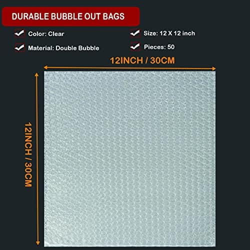 50 Pcs Bubble Pouches Wrap - 12'x12' Clear Bubble Out Bags for Packing Fragile Dishes & China Plates