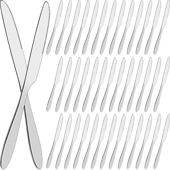 50 Pcs Bulk Dinner Knives 8.5 Inch 4th of July Table Knife Stainless Steel Butter Knives Independence Day Tableware Cutlery Silverware Spreader Knife Restaurant Mirror Polished Dishwasher Safe