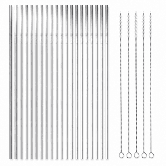 50 Pcs Bulk Reusable Stainless Steel Straws, Straight Metal Straws with Anti-Slip Rings & Cleaning Brushes for Tumblers & Mason Jars