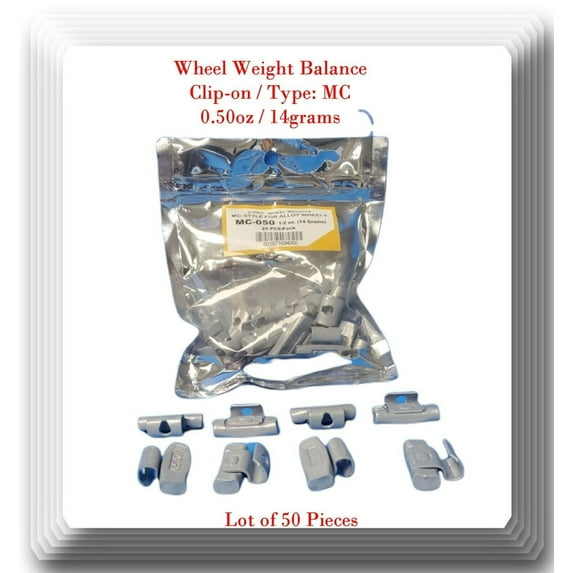 50 Pcs CLIP-ON Wheel Weight Balance MC Type 0.50oz 1/2oz For All Type Alloy Rims