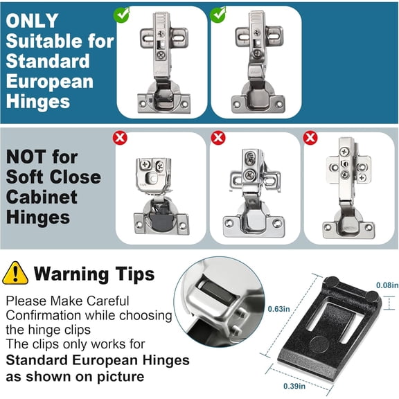 50 Pcs Cabinet Hinge Restrictor Clips, 86 Degree Angle Restriction Clips, Only for European Kitchen Cabinet Door Hinges Except Soft Close Hinges, Black