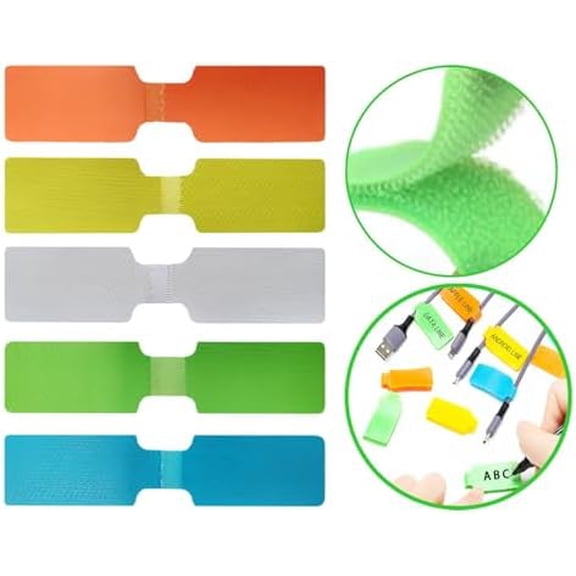 50-Pcs Cable Labels & Cord Tags - 20 Reusable Large Wire Tag 30 Tear-Resistant White Cords ,Write-On Water-Resistant Multicolor Wire Marker for Identifying Electrical and Charging Cords