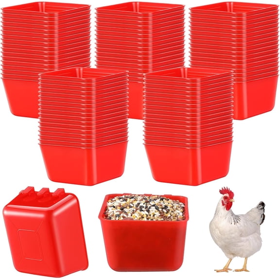 50 Pcs Cage Cups Chicken Feeder Cups 16 oz Hanging Bird Food Water Bowl Bunny Cage Feeding Dish for Pet Parrot Rooster Parakeet Gamefowl Poultry Pigeon(Red)