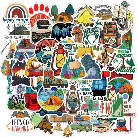 50 Pcs Camping Stickers Outdoors Nature Decals Laptop Hydro Yeti Free Shipping!