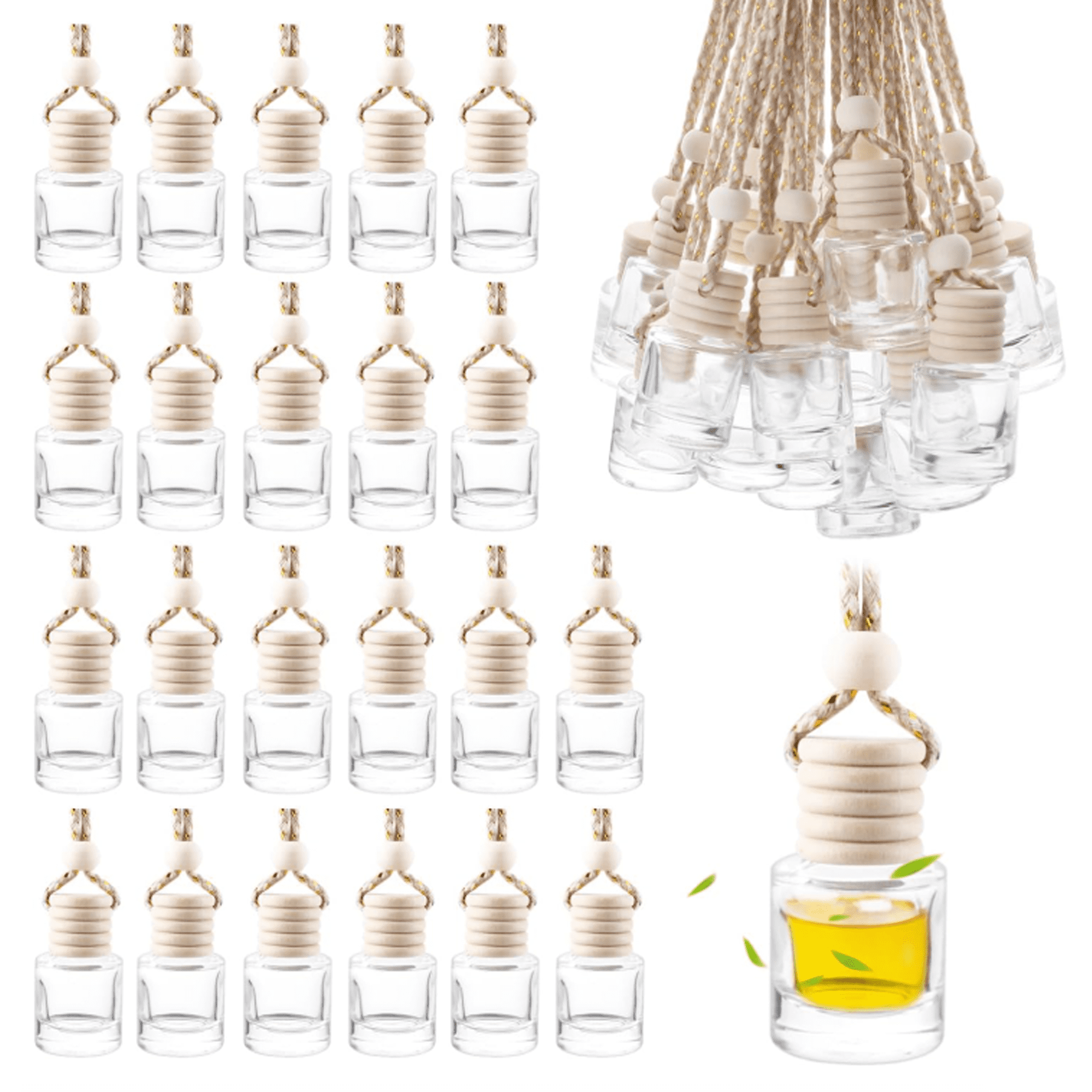 50 Pcs Car Air Fresheners Diffuser with Wooden Cap Empty Aromatherapy Diffuser Clear Fragrance Holder Pendant Hanging Perfume Fresheners Bottles for Car Decor