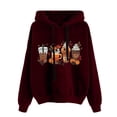 thumbnail image 1 of 2024 Hot Womens Sweatshirt on Clearance Women's European American Winter New Women's Fashion Large Print Casual Hooded Sweater Top Fall Womens Clothes, Wine XL, 1 of 1