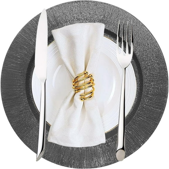 50 Pcs Charger Plates Bulk, 13 Inch Round Charger Plates Plastic Wedding Dinner Elegant Reusable for Table Setting Wedding Party Event Tabletop Setting Decor (Black)