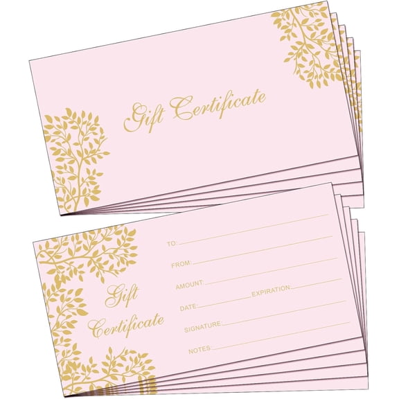 50 Pcs Christmas Blank Gift Certificates for Business Vouchers Coupon Card for Spa Salon Restaurants Custom Client Vouchers for Birthday Christmas Work Gift Card, 3.5 x 7 Inch(Pink)