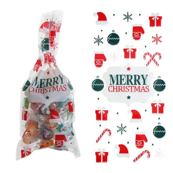 50 Pcs Christmas Candy Bags – Santa Gift Bags and Cookie Wrap Opp Flat Pockets for Holidays
