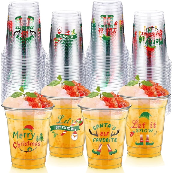50 Pcs Christmas Elf Cups 12 oz Elf Plastic Cups Clear Xmas Disposable Cups Christmas Theme Drinking Cups for Home Xmas Winter Holiday Theme Party Favors Kitchen Supplies Decoration (Elf)