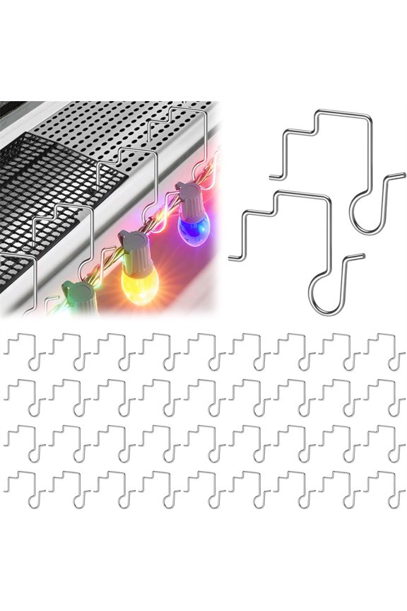 50 Pcs Christmas Gutter Light Hooks, NOGIS Stainless Steel Christmas Gutter Clips, Outdoor Mesh Light Hanger Hook for Xmas Halloween Holiday Party Hanging Decoration