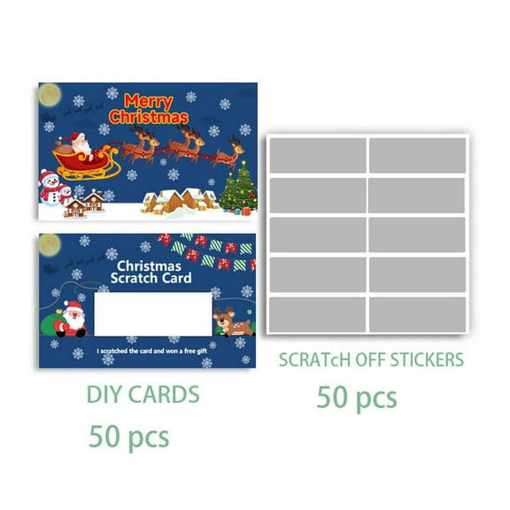 50 Pcs Christmas Scratch Off Cards Stickers, Cute DIY Christmas Scratch Tickets for Holiday Birthday Baby Shower Favors Games Supplies