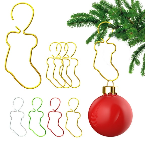50 Pcs Christmas Stocking Ornaments Hooks Gold Silver Green Red Decorative Hooks Bendable Metal Wire Hanging Hooks Tree Present for Xmas Home Holiday Decor, 2x1in