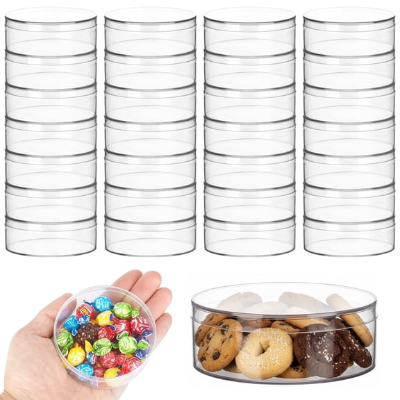 50Pack Clear Acrylic Round Boxes with Lids 3.1" Plastic Circle Containers, Small Transparent Candy Boxes, Party Treats, Jewelry, Beads & Cookie Storage