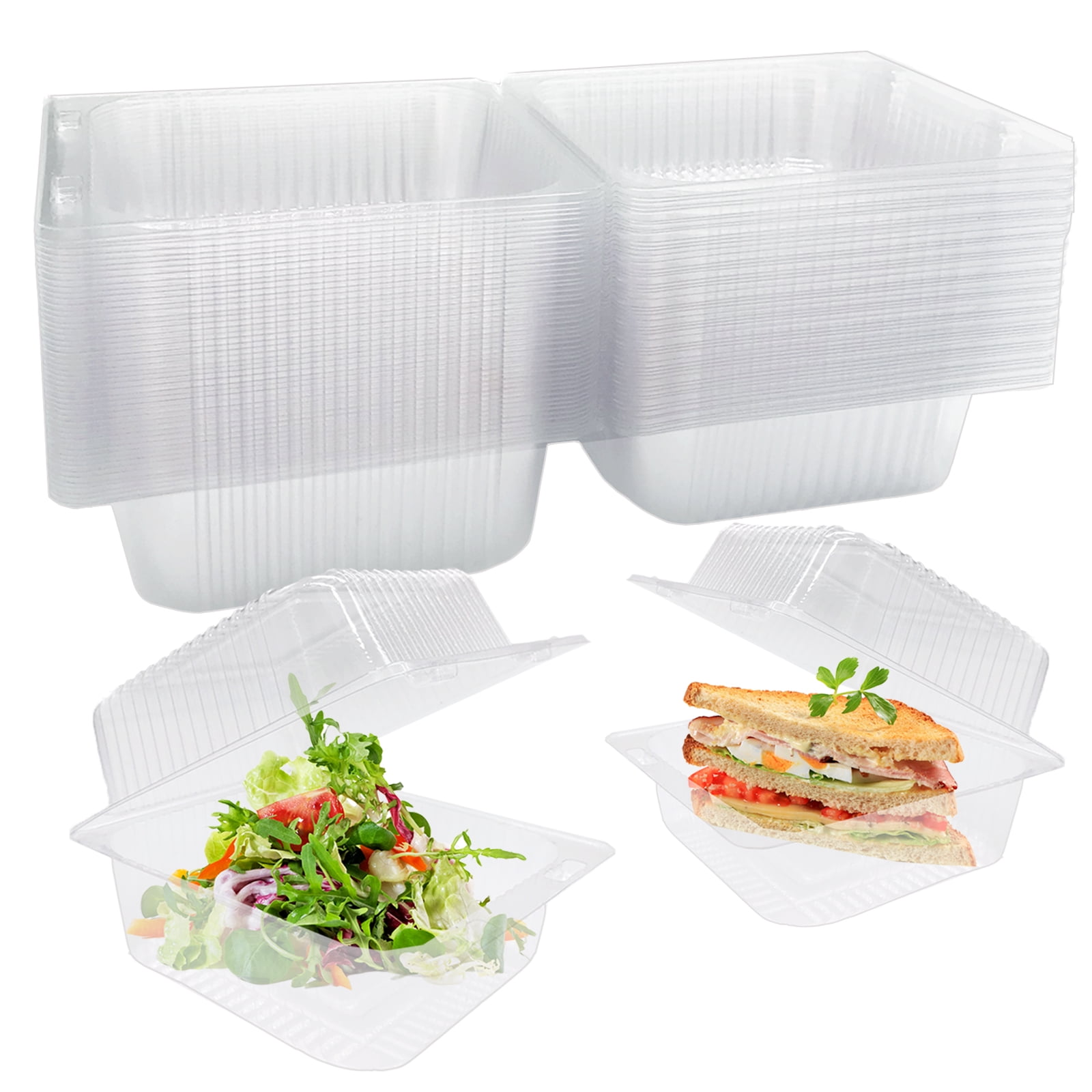 [500 Pack] Clear Hinged Plastic Containers - Single Compartment Clamshell  Take Out Containers for Cake, Pastry, Salad - Disposable Plastic Togo Boxes