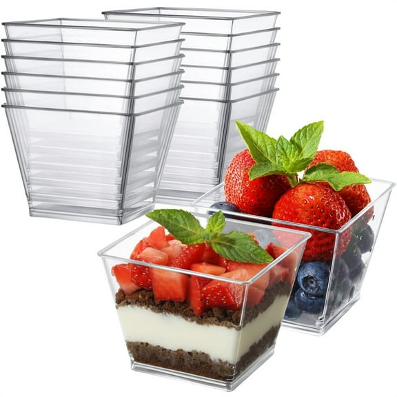 50 Pcs Clear Square Mini Dessert Cups,2 Oz Disposable Tasting Cups,Plastic Yogurt Parfait Cups,Small Cake Container,Transparent Serving Bowls,for Tasting Party Samples Dessert