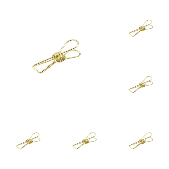 50 Pcs Clothes Pins Stainless Steel Clothes Pins Multi-Purpose Metal Wire Utility Clips Paper Clip Metal Wire Hollow out Clothespin Mini Binder Utility Pin for Home, Travel, 1.26 Inch, Gold Small