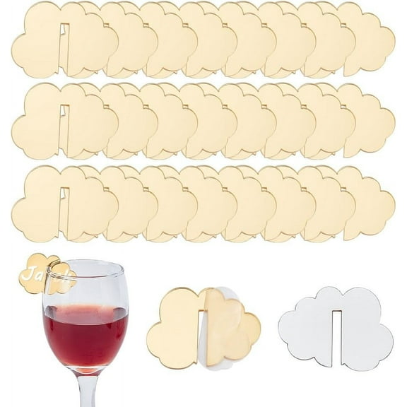 50 Pcs Cloud Acrylic Drink Tags Wine Glass Charms Marker Cup Bottle Wine Glass Identifiers for Wedding Party Bar Champagne Flutes Cocktails Martinis Tasting Gold Gold DIY