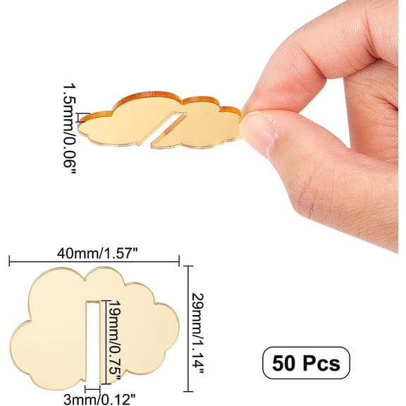 50 Pcs Cloud Acrylic Drink Tags Wine Glass Charms Marker Cup Bottle Wine Glass Identifiers for Wedding Party Bar Champagne Flutes Cocktails Martinis Tasting Gold