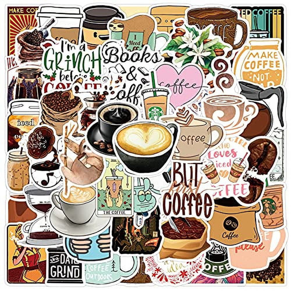 50 Pcs Coffee Stickers  Coffee Waterproof Vinyl Stickers For
