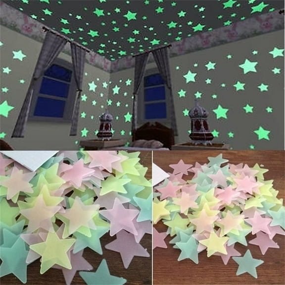 50 Pcs Colorful Wall Decals Wall Sticker Glow In The Dark Luminous Stars Fluorescent Noctilucent Plastic Wall Stickers Murals Decals For Home Art Decor Ceiling Wall Decorate Clearance Under 10$!