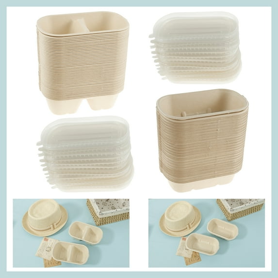 50 Pcs Compostable Take Out Food Containers with Lid,33 oz to Go Container 2/1 Compartment Rectangular Disposable Paper Bowl,Meal Prep Food Container for Salad Leftovers