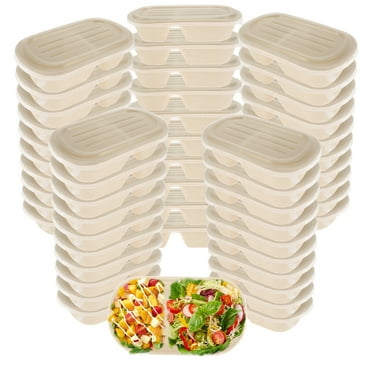 50 Pcs Compostable Take Out Food Containers with Lid,2 Compartment Rectangular Disposable Paper Bowl,Meal Prep Food Container for Salad Leftovers
