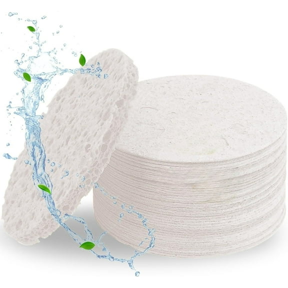 50 Pcs Compressed Face Sponges for Cleansing Facial Sponges for Washing Disposable Face Sponge for Estheticians Spa 100% Natural Reusable Exfoliating Facial Wash Sponge Scrubber, White