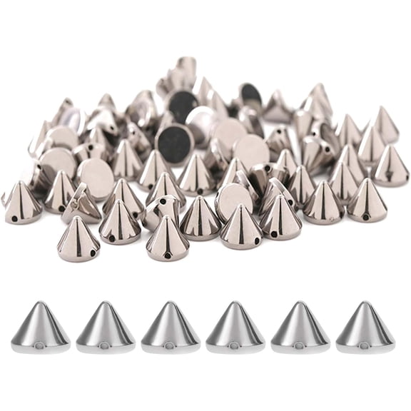50 Pcs Cone Spikes, Acrylic Bullet Spike Cone Studs, Silver Cone Metallic Nail Art Tiny Stickers Studs for DIY Clothing, Rivets Leather, Sewing, Luggage and Shoe Embellishments - 10 x 9 mm