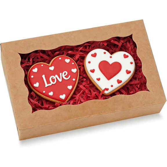 50 Pcs Cookie Boxes 7" x 4 3/8" x 1 1/2" Inch Bakery Boxes with Window Treat Box Dessert Box for Wedding Party Mother's Day - Brown