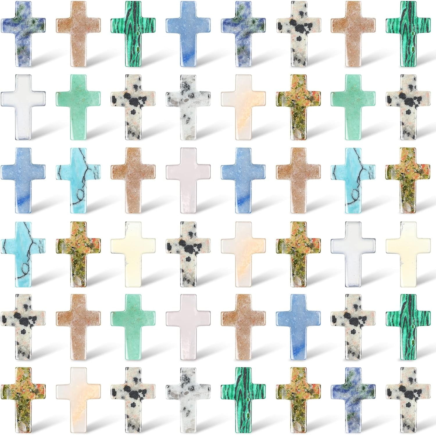 50 Pcs Cross Crystal Stone Bulks 1'' Natural Crystal Gemstones Cross Shaped Worry Stones Assorted Cross Charm Palm Pocket Quartz Gift Easter Decor Meditation (Fresh,0.71 x 0.98 x 0.24 Inch)