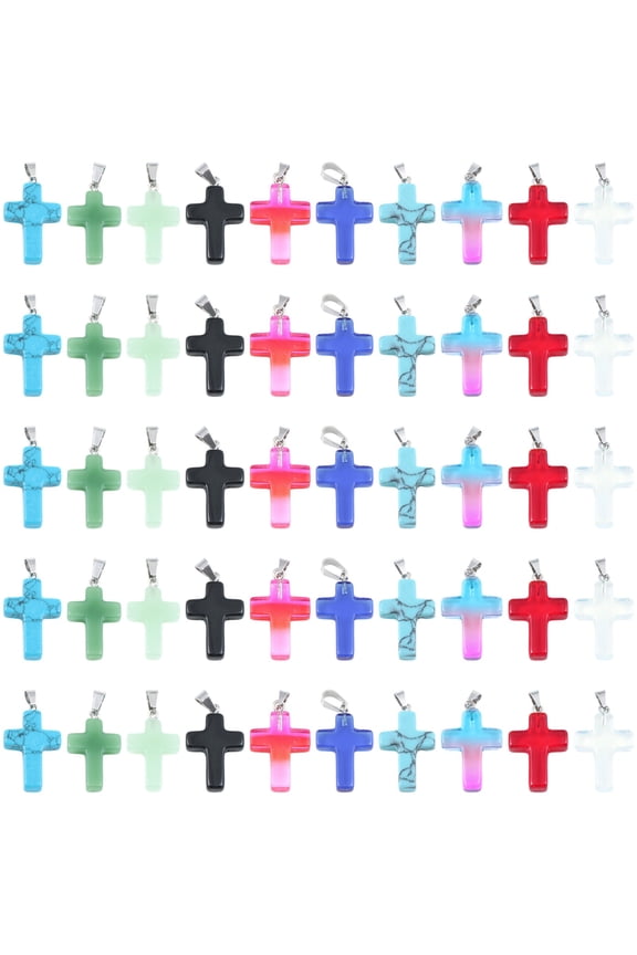 50 Pcs Crystal Cross Charms, Assorted Colors with Gradient Designs, Includes Turquoise and Blue Crackle, Ideal for Jewelry Making and Decoration