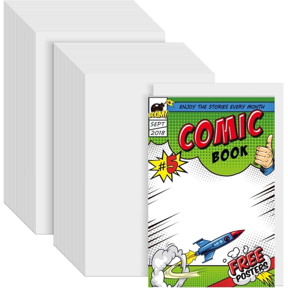 50 Pcs Current Size Comic Book Boards, 24-Point/400gsm Solid Book Backing Cardboards for Fabric Storage and Regular Comics Protecting, Collecting (White, 6.75 X 10.5 Inch)