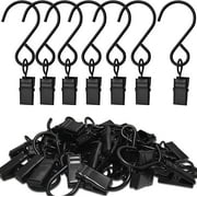 50 Pcs Curtain Rings with Clips, S Hooks Hanging Party Lights Clips, Hangers Gutter Photo Camping Tents, Art Craft Display, Garden Courtyards Decoration, 3 Inch Long, Black