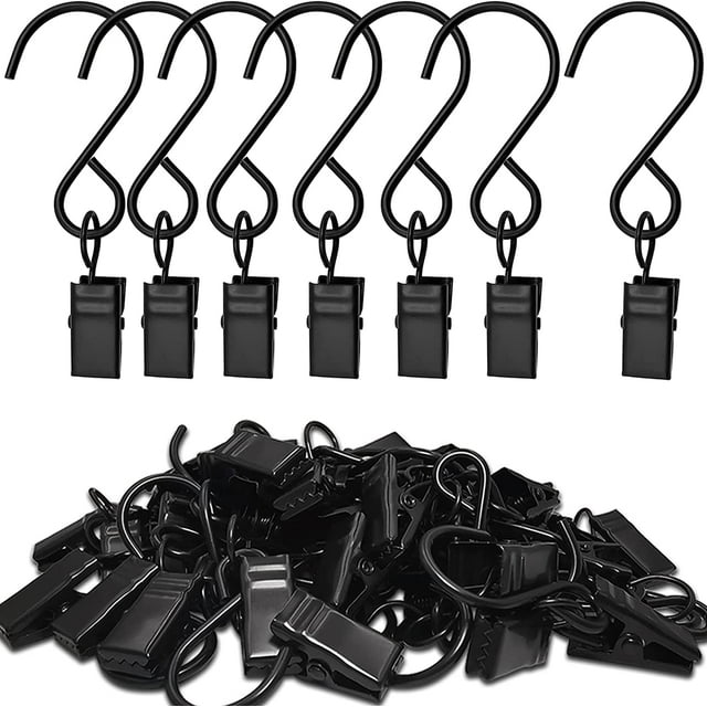 Rungopro 50 Pcs 3Inch Black Curtain Rings with S Hooks, Clips for