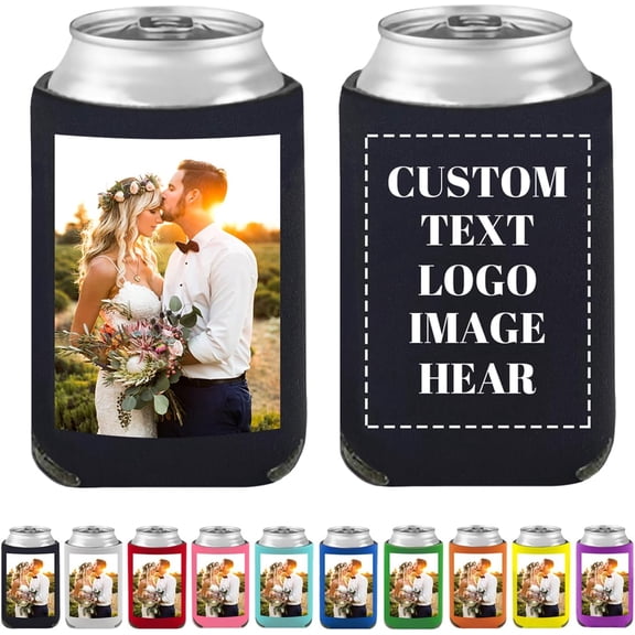 50 Pcs Custom Can Coolers Bulk Personalized Bottle Covers for Soda and Beer with Logo Photo Text for Wedding Favors, Birthday Graduation Party, Bar, Guests